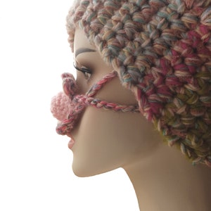 Pink Flower, Crochet Nose Heater, Nose Muff, Pink Nose Warmer, Nose Cover, Small Gift for Her, Office Party