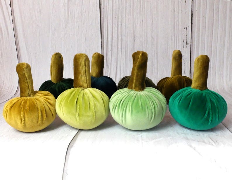 Thanksgiving Table Velvet Pumpkins Green Set Halloween Decor Green Lovers Vintage Centerpiece Autumn Ornament Shabby Chic Fall Harvest Gift