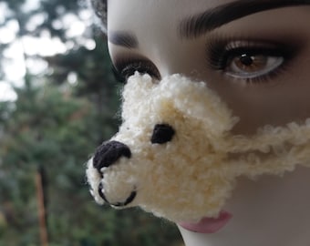 Polar Bear Nose Warmer, Winter Gift for Animal Lovers, Made by Florfanka