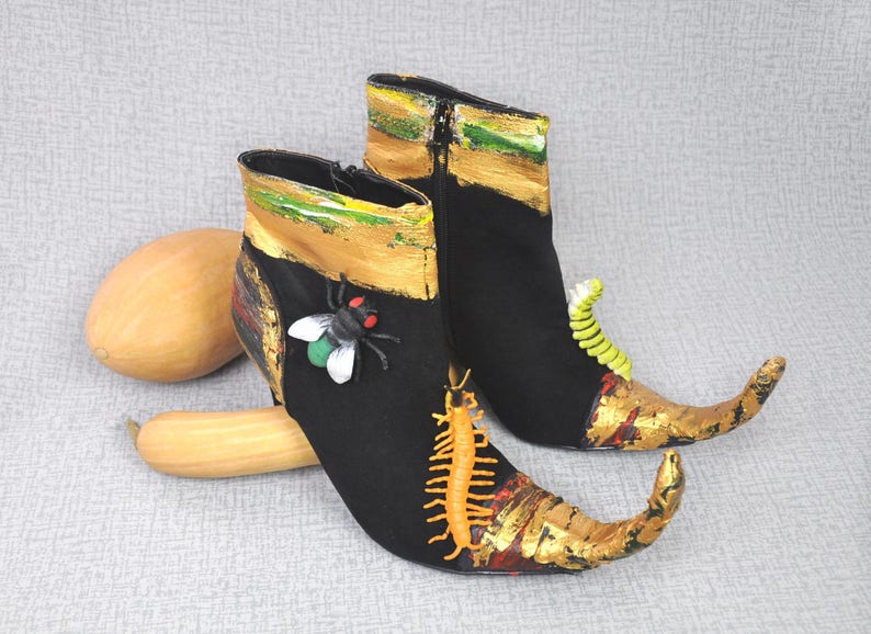 Halloween shoes boots witch shoes Halloween decor black Etsy
