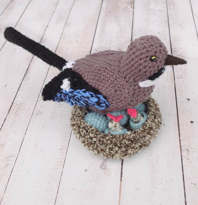 Crochet Jay Bird Nest Spring Ornament Hatching Birds Etsy