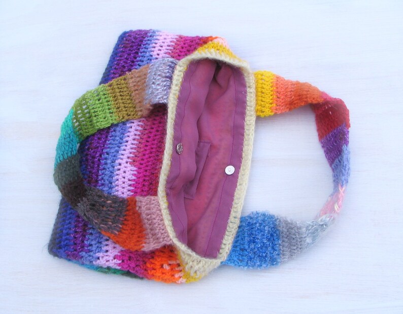 Crochet Beach Bag Tote Bag Rainbow Colorful Yarn Big Handbag | Etsy
