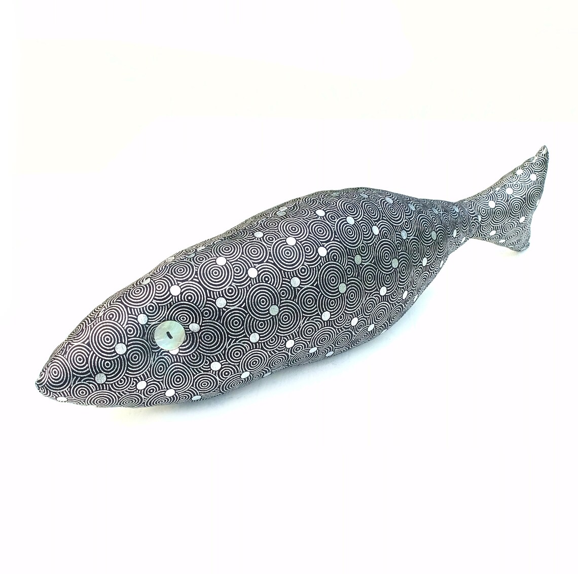 Fish Pillow Glossy Stuffed Fish Black Silver Fish Summer Etsy