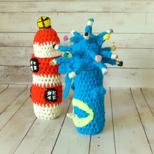 Baby travel toy, bottle cozy, crochet UFO, alien invasion, bottle sleeve, gift for baby, for kids, bottle cover, turquoise bottle bag image 8