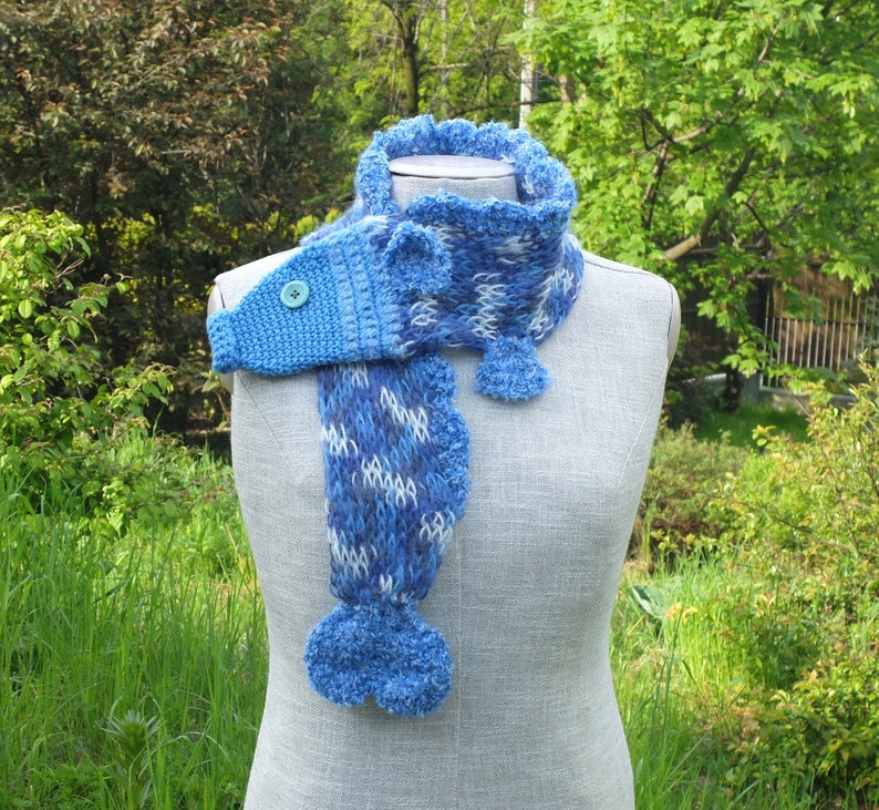 Blue White Fish Scarf Handmade Soft Scarf Knitted Scarf Etsy