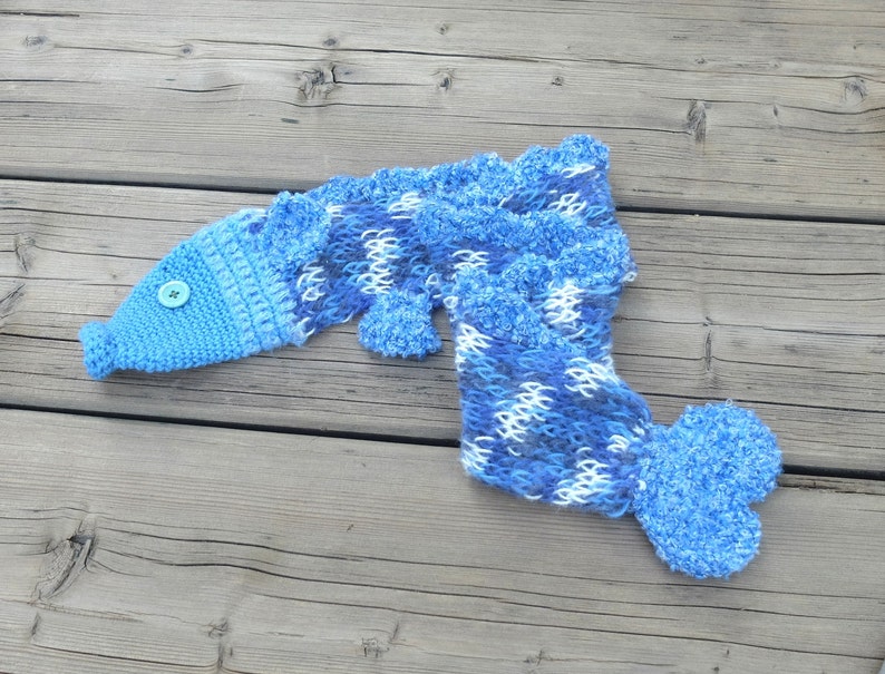 Blue White Fish Scarf Handmade Soft Scarf Knitted Scarf Etsy