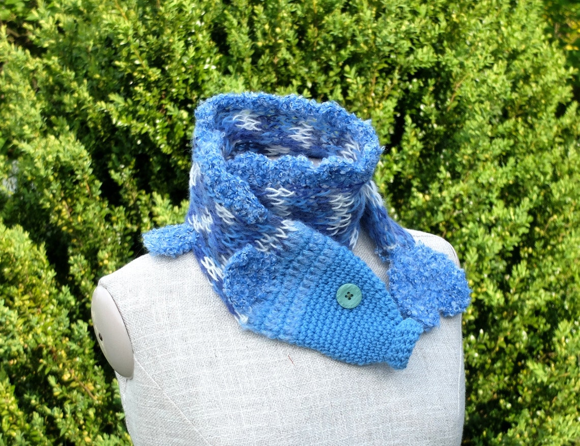 Blue White Fish Scarf Handmade Soft Scarf Knitted Scarf Etsy
