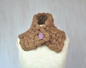 Super chunky merino scarf, soft woolen cowl, brown wool, ceramic flower, neck warmer, soft, thick wool, OOAK, Christmas gift