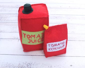 Pretend Food Felt Tomato Ketchup Toddler Gift Montessori Toy Kitchen Play Cookout Edu Toy Play Food Plush Toy Pretend Picnic Kitchen Decor