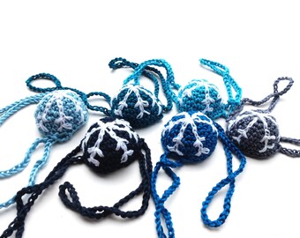 Cotton Nose Warmer with White Snowflake, A Few Shades of Blue, Made by Florfanka