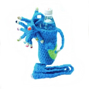 Baby travel toy, bottle cozy, crochet UFO, alien invasion, bottle sleeve, gift for baby, for kids, bottle cover, turquoise bottle bag image 3