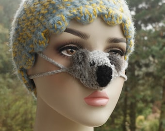 Nose Warmer, Crochet Koala, Valentine&#39;s Gift, Animal Nose Hat, Frozen Nose Cozy, Australian Animal, Winter Cold Nose, School Mascot