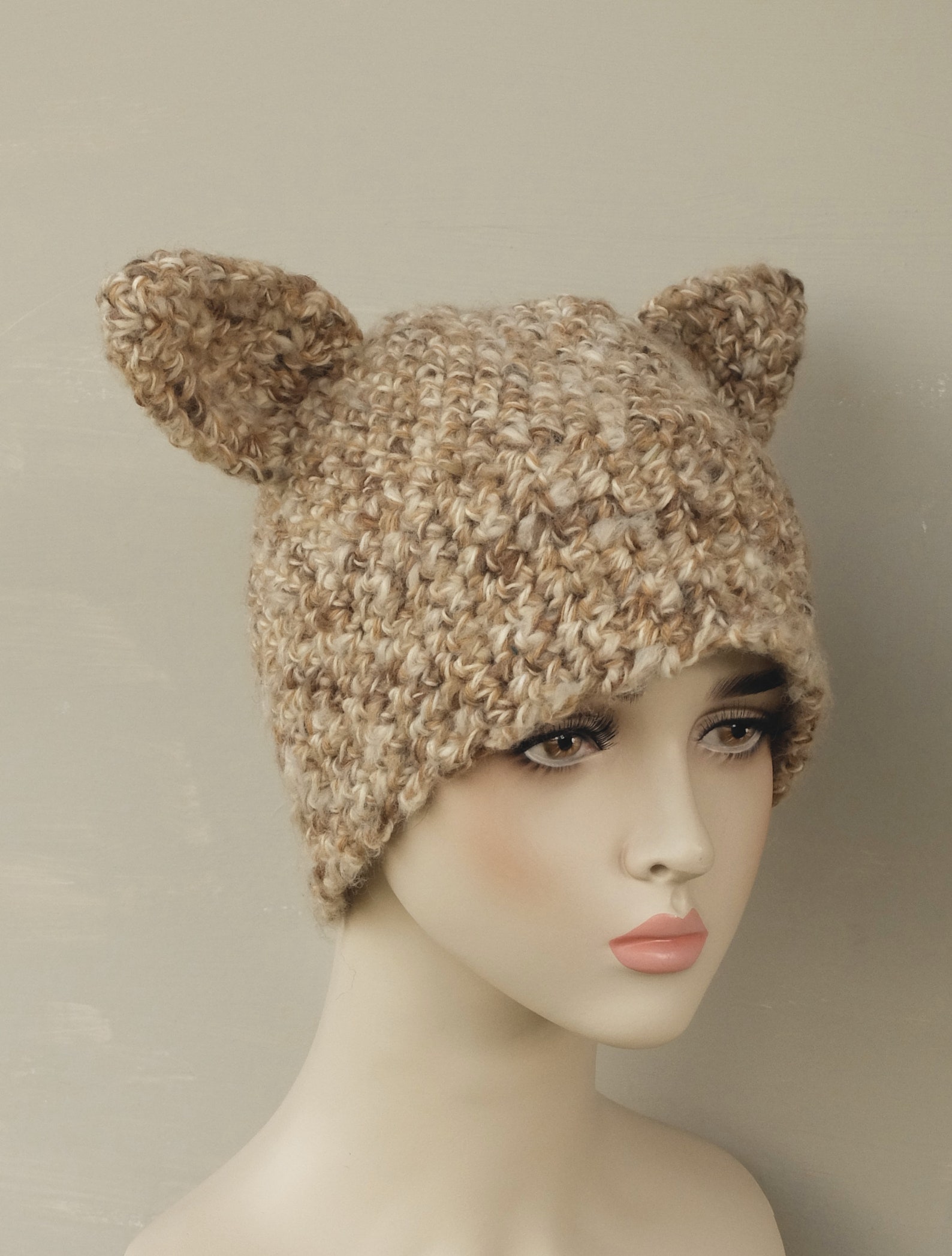 Coyote Hat Beige Beanie With Ears Crochet Animal Hat Wolf Etsy
