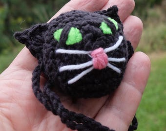 Crochet Cotton Black Cat Nose Warmer, Funny Face Cover