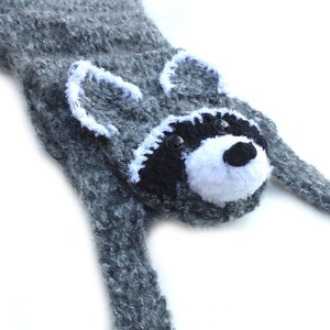 Raccoon scarf, soft mammal, handmade scarf, wild animal, forest animal, unique scarf, for animal lover, cute raccoon, ready to ship