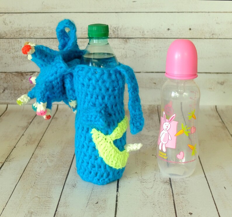 Baby travel toy, bottle cozy, crochet UFO, alien invasion, bottle sleeve, gift for baby, for kids, bottle cover, turquoise bottle bag image 6