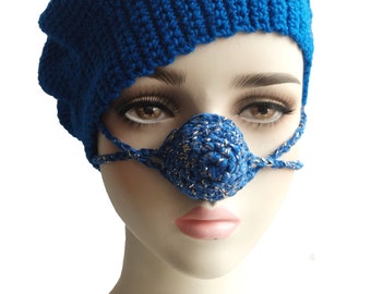 Glamour Nose Warmer, Royal Blue and Gold, Face Heater, Cold Nose Scarf,  Sparkling Gift, Nose Protector, Brilliant Nose Hat, Nose Sweater