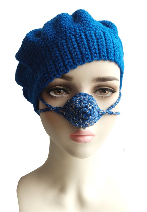 Chauffe-nez glamour, bleu royal et or, chauffe-visage, foulard de