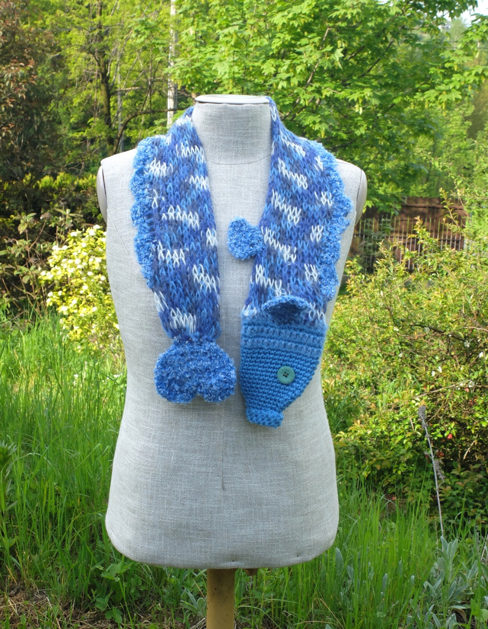 Blue White Fish Scarf Handmade Soft Scarf Knitted Scarf Etsy