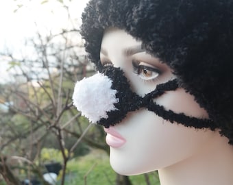 White Black Nose Warmer, Nose Sweater, Winter Accessory, Funny Gadget, Crochet Face Protector, Nose Cover, Xmas Gift, For Cold Days