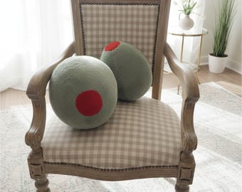 Plush Pimento Olive, Stuffed Coctail Pillow, Sofa Cushion, Food Art by Florfanka