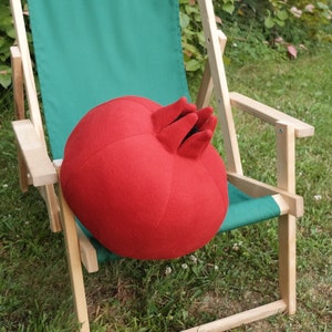 Fruit Pillow, Red Fleece Pomegranate, Large Pomegranate Cushion, Stuffed Food Pillow, 3D Cushion, Home Decor, Textile Sculpture