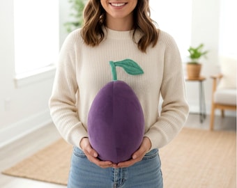 3D Plum Pillow, Stuffed Tasty Fruit, Velvet Food Cushion From the Orchard, Florfanka