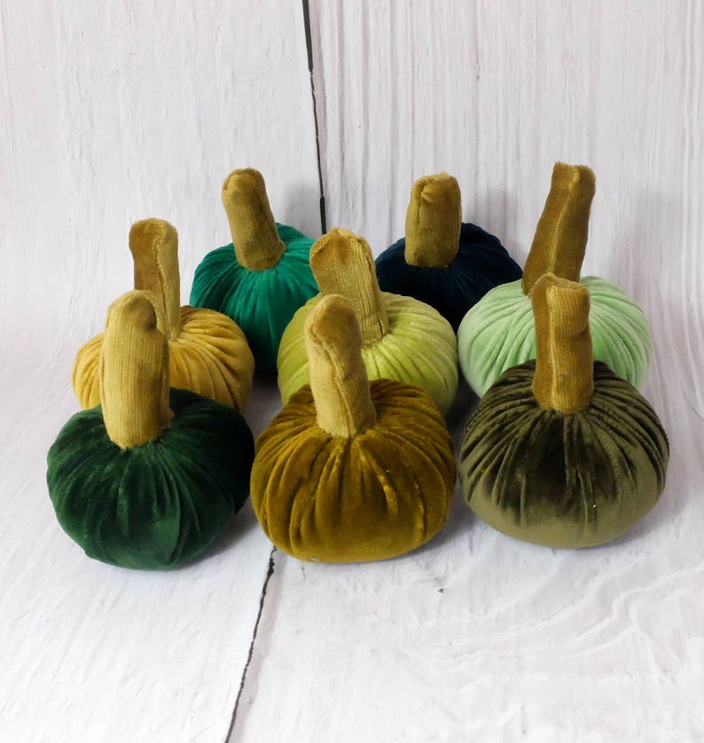 Thanksgiving Table Velvet Pumpkins Green Set Halloween Decor Green Lovers Vintage Centerpiece Autumn Ornament Shabby Chic Fall Harvest Gift