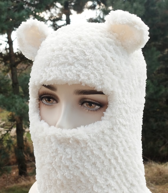 Crochet Teddy Bear Balaclava, Chunky White Winter Face Mask - Etsy