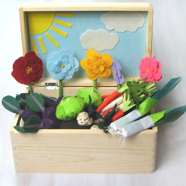 Sunny Felt Garden, Vegetable Garden Play Set, Garden Toy, Pretend Food, Felt Veggies, Acitivity Box, Gift For Kids, For Autism, Ecofriendly