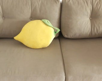 Big Velour Lemon, Lemon Cushion, 2D Plush Fruit, Oversized Lime Pillow, Stuffed Citrus, Food Pillow, For Citrus Lovers, Florfanka