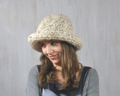 Beige Hat, Melange, Women's Brimmed Hat, Handmade Hat, Yarn Crochet Hat, Floppy Hat, Flatter Hat, Winter Spring Hat, Impressive unique, OOAK