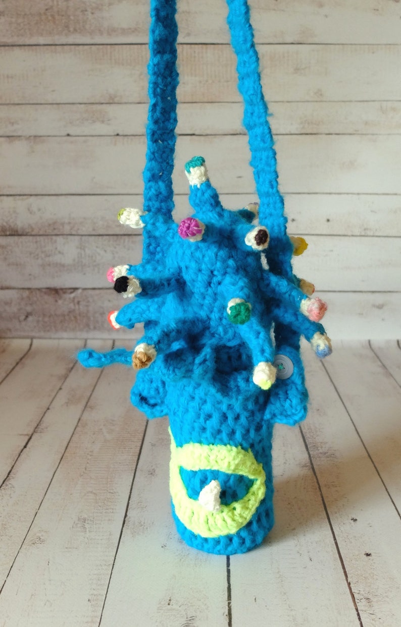 Baby travel toy, bottle cozy, crochet UFO, alien invasion, bottle sleeve, gift for baby, for kids, bottle cover, turquoise bottle bag image 9