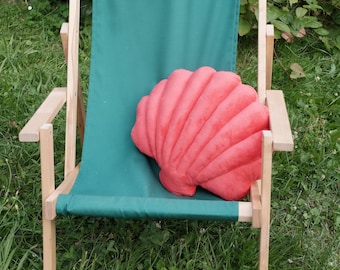 Velvet Seashell, Red Shell Shape Pillow, Cushion for Sofa, Sea Motif, Marine Theme, Florfanka