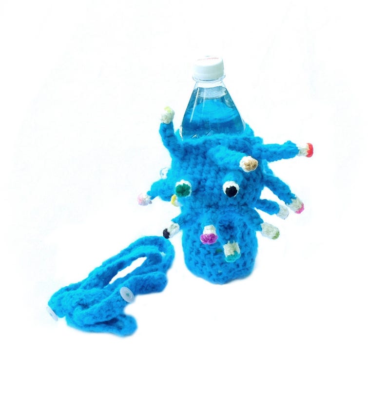 Baby travel toy, bottle cozy, crochet UFO, alien invasion, bottle sleeve, gift for baby, for kids, bottle cover, turquoise bottle bag image 5