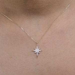 Dainty 14k Solid Yellow Gold Chain and North Star Pendant Necklace