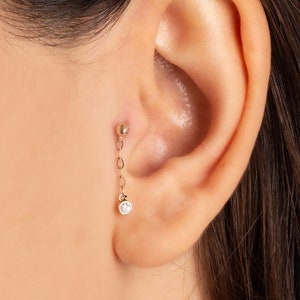 14 k 3 mm sfera d'oro piercing, catena d'oro 14 k penzolare piercing, solitario in oro rosa 14 k penzolare piercing, piercing all'orecchio a vite in oro bianco 14 k