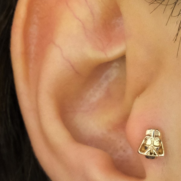 Dainty 14k Solid Gold Delicate Darth Vader Figure Screwback Ear Piercing/Stud