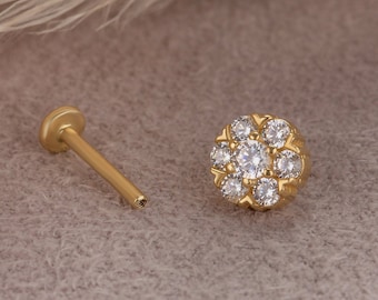 Dainty 14k Solid Gold Snowflake Figure CZ Screwback Ear Piercing/Stud