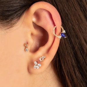 Tiny 16 Gauge 14k Rose massif, jaune, or blanc, poire et coupe ronde CZ Hinge Hoop Clicker Boucle d’oreille