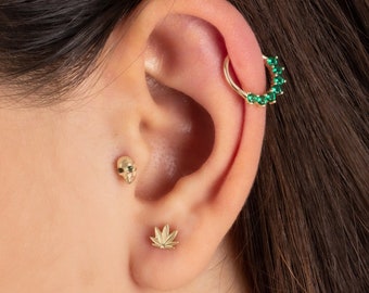 Tiny 16 Gauge 14k Solid Rose, Yellow, White Gold, Multi Color Round Cut CZ Hinge Hoop Clicker Earring
