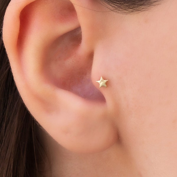 Dainty 14k Solid Gold Delicate Star Figure Screwback Ear Piercing/Stud