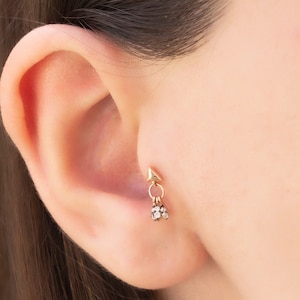 Dainty 14k Solid Gold Delicate Triangle Dangle Screwback Ear Piercing/Stud
