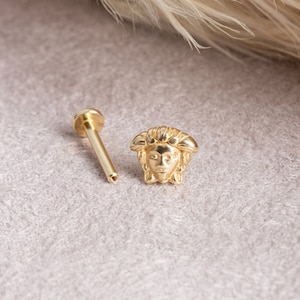 Dainty 14k Solid Gold Delicate Medusa Figure Screwback Ear Piercing/Stud