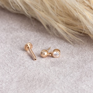 14k 3mm Gold Ball Piercing, 14k Gold Dangle Piercing, 14k Rose Gold Solitaire Dangle Piercing, 14k White Gold Screwback Ear Piercing
