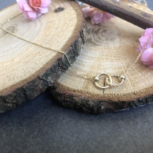 Dainty 14k Solid Yellow Gold 2 Circle Eternity Pendant Necklace, Tiny 14k Gold Chain Eternity Love Knot Necklace