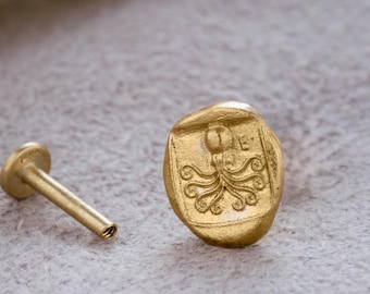 14k Gold Octopus Ear Piercing: Internally Threaded Tragus