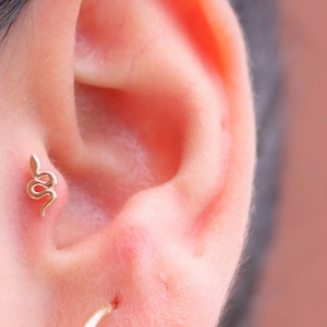Dainty 14k Solid Gold Delicate Snake Figure Screwback Ear Piercing/Stud