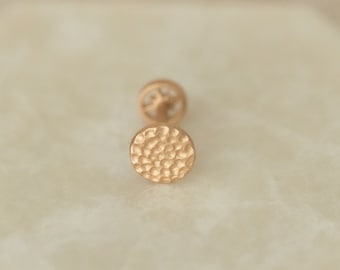 Dainty 14k Solid Gold Hammered Surface Rustic Disc Screwback Ear Piercing/Stud