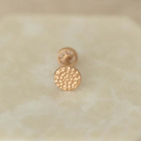 Dainty 14k Solid Gold Hammered Surface Rustic Disc Screwback Ear Piercing/Stud